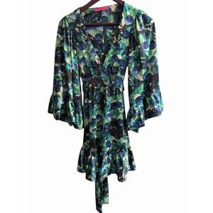 Vintage Betsey Johnson Blue Green Y2K Dress Sz 2 Retro Bohemian Resort Wear HTF